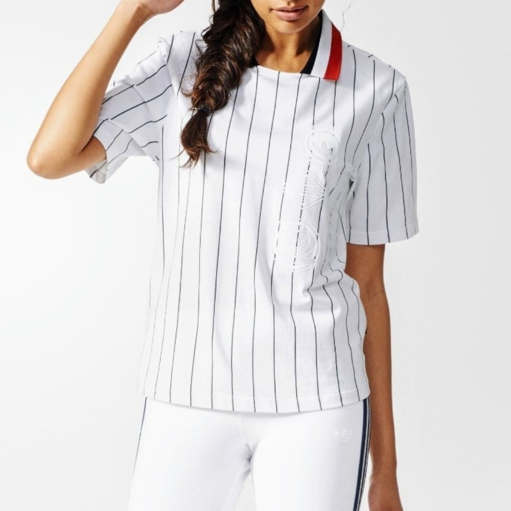 ADIDAS Tennis Polotee Collared Stripe Top